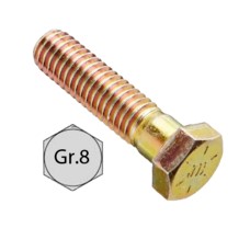 1" - 8 X 1 1/2" HEX CAP SCREWS GRADE 8 COARSE ALLOY ZINC-YELLOW